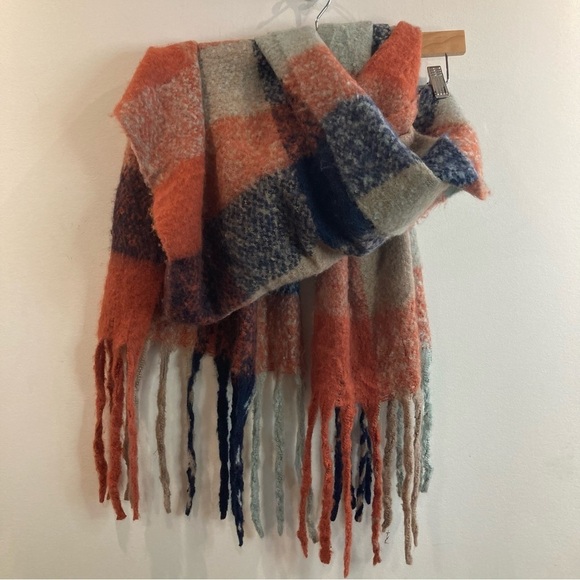 Fino & Fina Accessories - FINO & FINA 50% Wool  50% Viscose Checkers Denim South Western Vibes Large Scarf